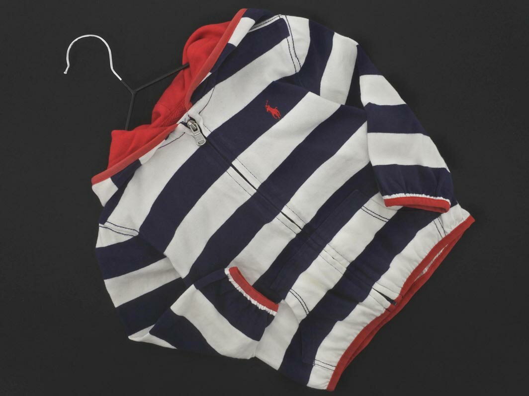 Ralph Lauren ラルフローレン ボーダー ジップアップ パーカー size12M(75cm)/白x紺 ■◇ ☆ fhb8 【USED】【中古】【古着】【ブランド古着買取・販売ABJ】