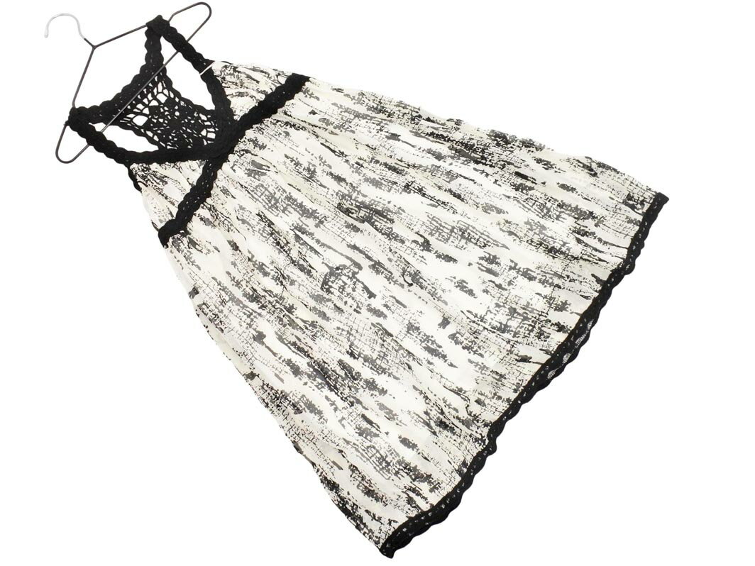 ネコポスOK 新品 INGNI イング シフォン 総柄 ブラウス キャミソール sizeM/白x黒 ■◆ ☆ fgb5 レディー..