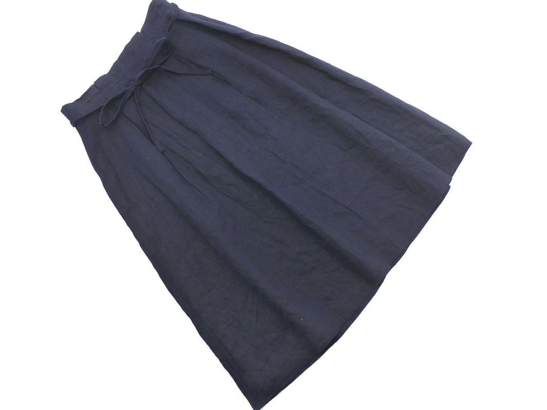 ナチュラルビューティーベーシック リネン100% ウエストリボン 付き フレア スカート sizeXS/紺 ■◇ ☆ fgc9 レディース【USED】【中古】【古着】【ブランド古着買取・販売ABJ】(4)