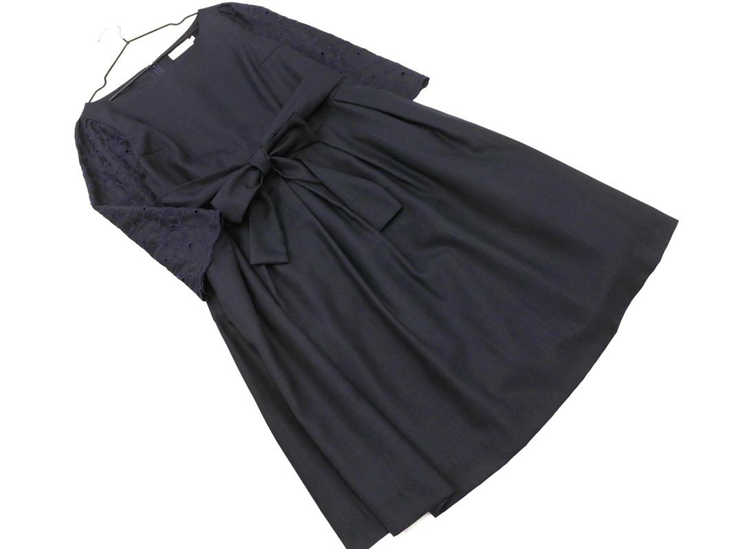anatelier アナトリエ 刺繍 Aライン ワンピース size38/濃紺 ■◇ ☆ fcb2 レディース【USED】【中古】【古着】【ブランド古着買取・販売ABJ】