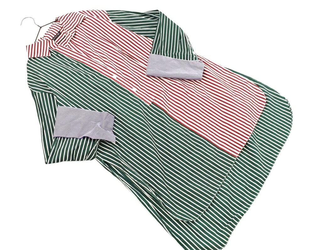 ZARA WOMAN ザラ ウーマン ストライプ シャツ チュニック ワンピース sizeXS/緑x赤 ◇■ ☆ fjc8 レディース【USED】【中古】【古着】【ブランド古着買取・販売ABJ】