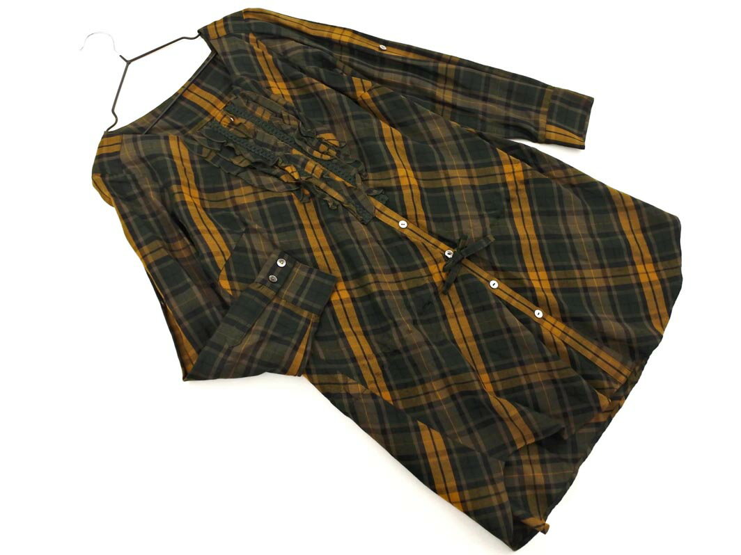 TRANS WORK トランスワーク ウール混 チェック シャツ チュニック ワンピース size40/緑 ◇■ ☆ fib6 レディース【USED】【中古】【古着】【ブランド古着買取・販売ABJ】
