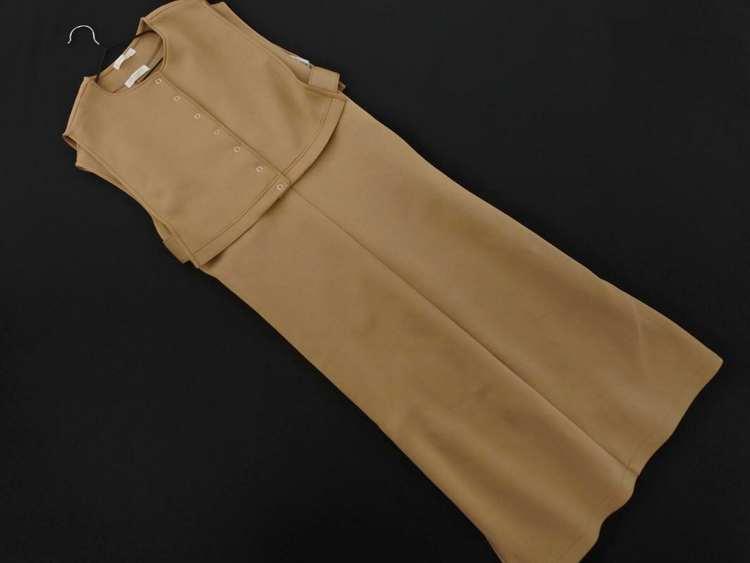 chocol raffine robe ショコラフィネローブ レイヤード ロング ノースリーブ ワンピース sizeF/ベージュ ■◆ ☆ ffb7 レディース【USED】【中古】【古着】【ブランド古着買取・販売ABJ】