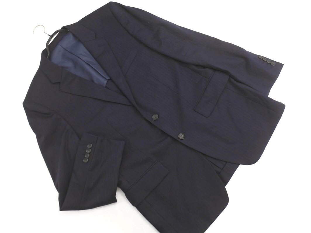 新品 タケオキクチ 大きいサイズ ストライプ セットアップ ジャケット パンツ スーツ size上LXX 下3L/紺 ■◇◎ ☆ fhc1 メンズ【USED】【中古】【古着】【ブランド古着買取・販売ABJ】