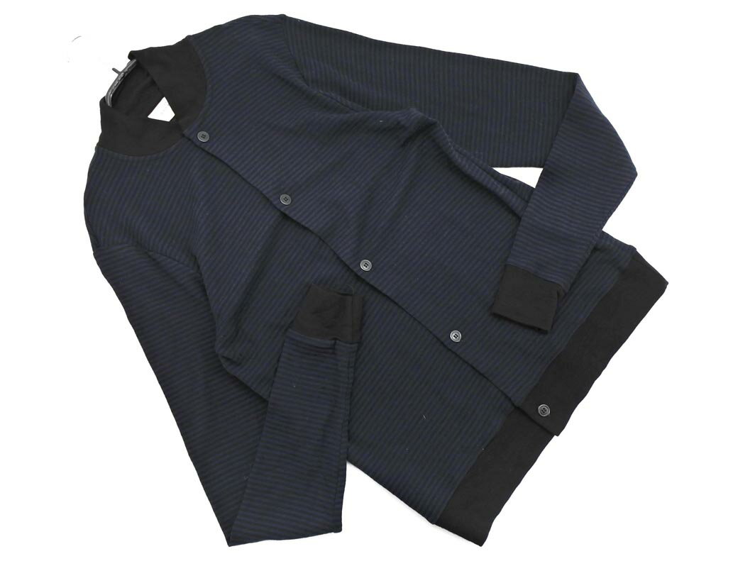 ネコポスOK The White Briefs ザホワイトブリーフス ウール100% ボーダー カーディガン sizeS/黒x紺 ◇■..