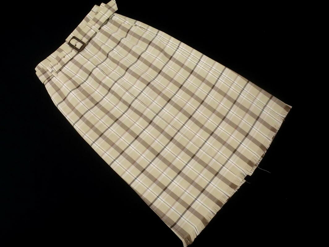 Heather ヘザー ベルト付き チェック スカート sizeM/ベージュ ■■ ☆ ffb0 レディース【USED】【中古】【古着】【ブランド古着買取・販売ABJ】