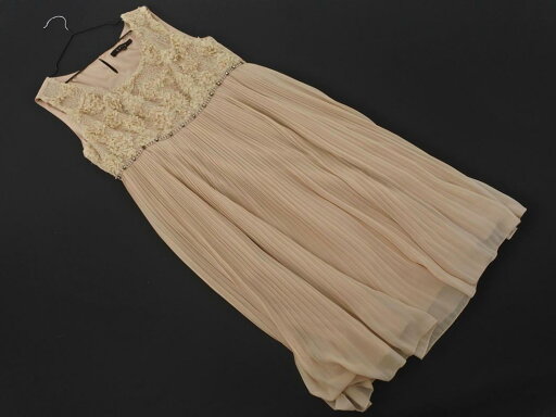 ketty ケティ フラワーモチーフ プリーツ 結婚式二次会 ドレス ワンピース size3/ベージュ ■■ ☆ fec9 レディース【USED】【中古】【古着】【ブランド古着買取・販売ABJ】