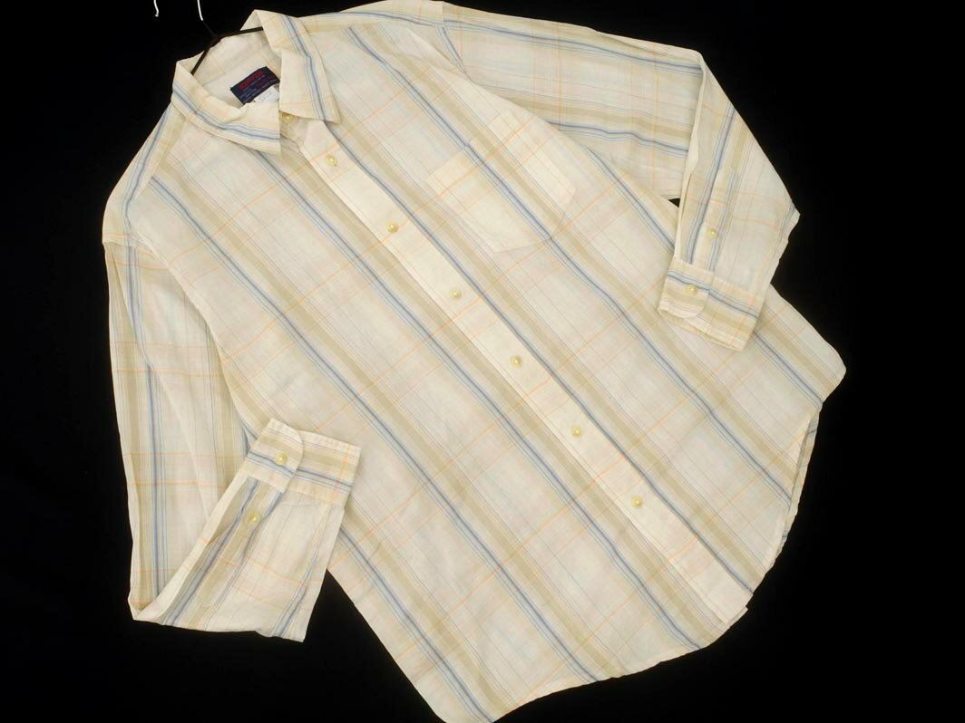 EDWIN エドウィン チェック シャツ sizeM/ベージュx青 ■◇ ☆ fhb3 メンズ【USED】【中古】【古着】【ブランド古着買取・販売ABJ】