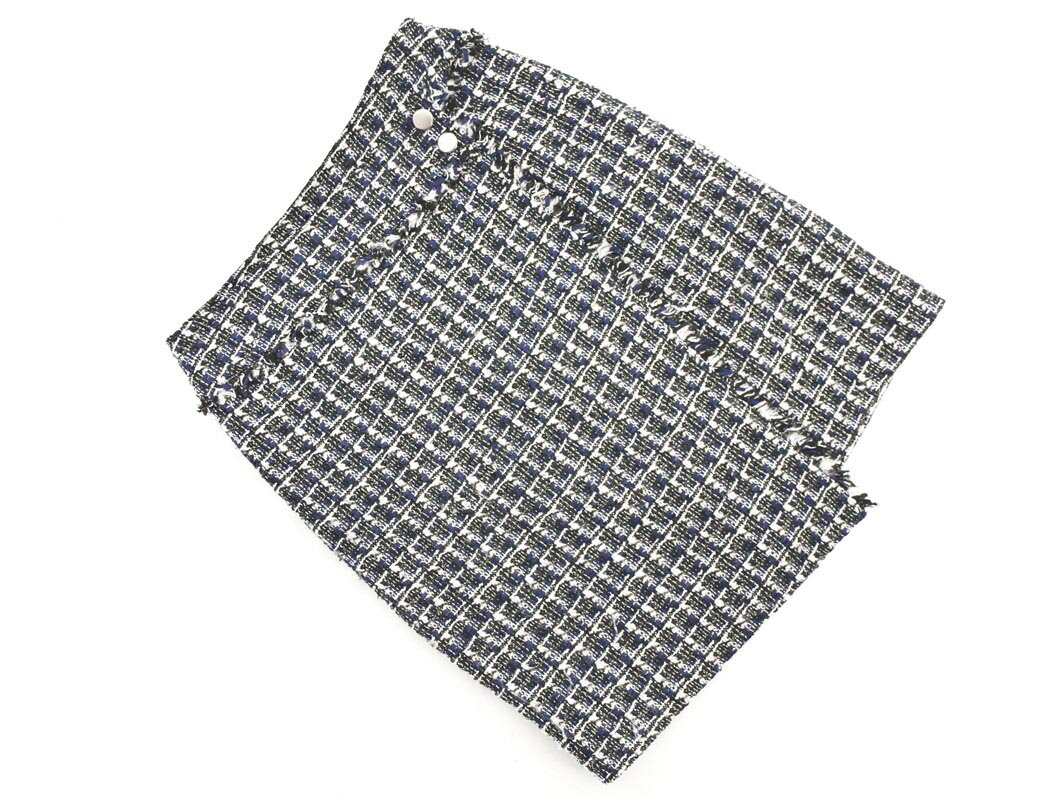 Viaggio Blu ビアッジョブルー ウール混 ツイード 巻き ラップ スカート size2/紺 ◇■ ☆ fjc2 レディース【USED】【中古】【古着】【ブランド古着買取・販売ABJ】