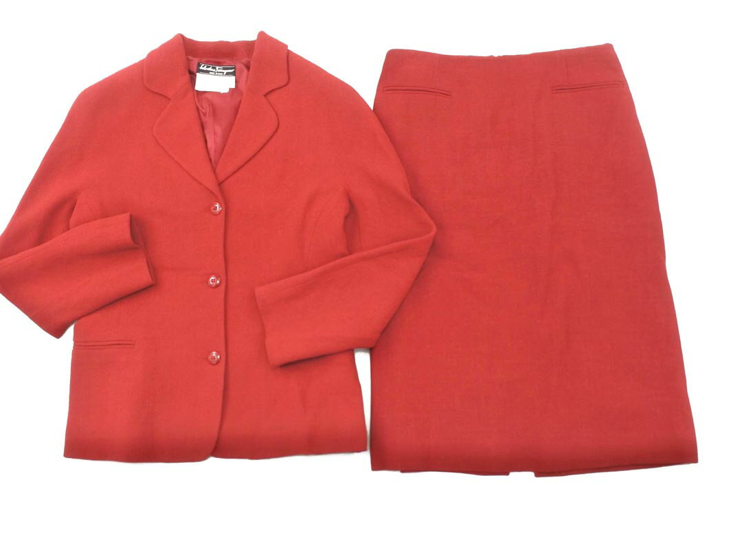 Salvatore Ferragamo サルヴァトーレフェラガモ ジャケット スカート セットアップ size40/赤 ■■ ☆ fjc7 レディース【USED】【中古】【..