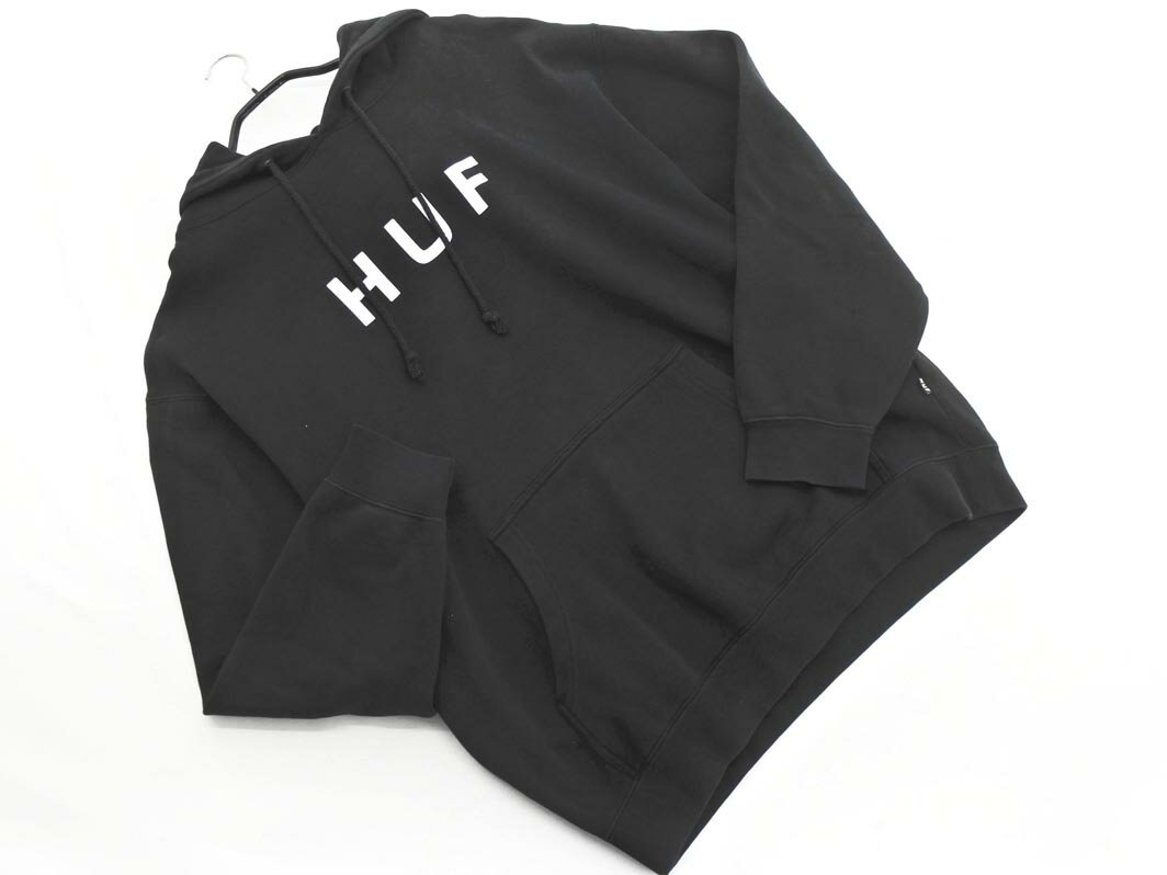HUF ハフ スウェット ロゴ 裏起毛 プルオーバー パーカー sizeM/黒 ◇■ ☆ gab4 メンズ【USED】【中古】【古着】【ブランド古着買取・販売ABJ】