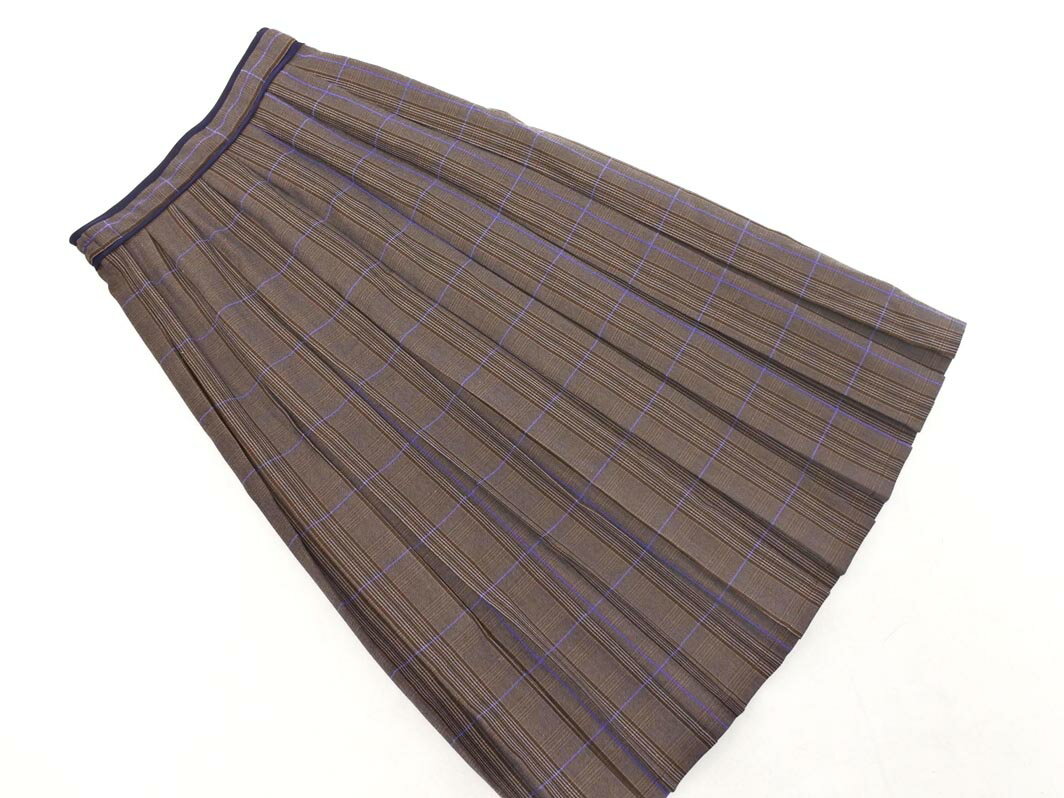 idem イデム チェック プリーツ スカート sizeF/ブラウン ◇■ ☆ fjb5 レディース【USED】【中古】【古着】【ブランド古着買取・販売ABJ】
