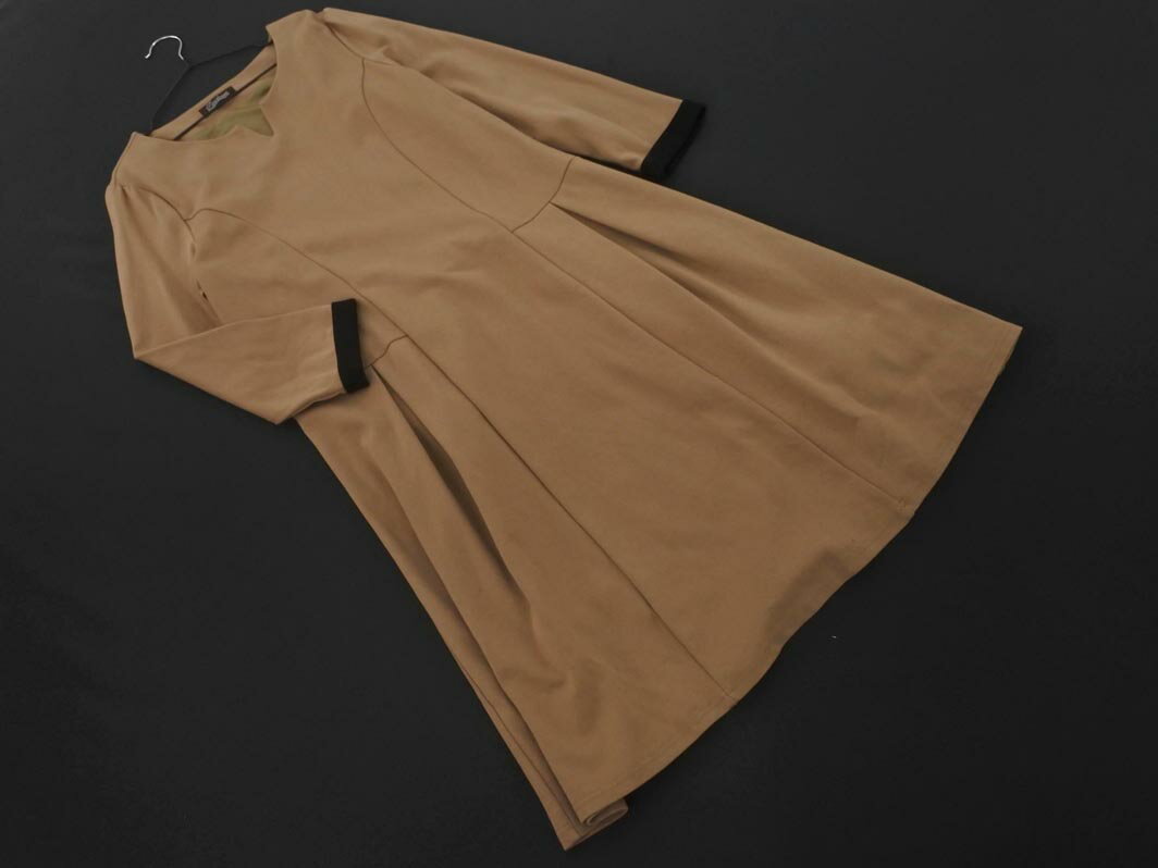 Tiaclasse ティアクラッセ キーネック タック ワンピース size7/ベージュ ◇■ ☆ fib7 レディース【USED】【中古】【古着】【ブランド古..