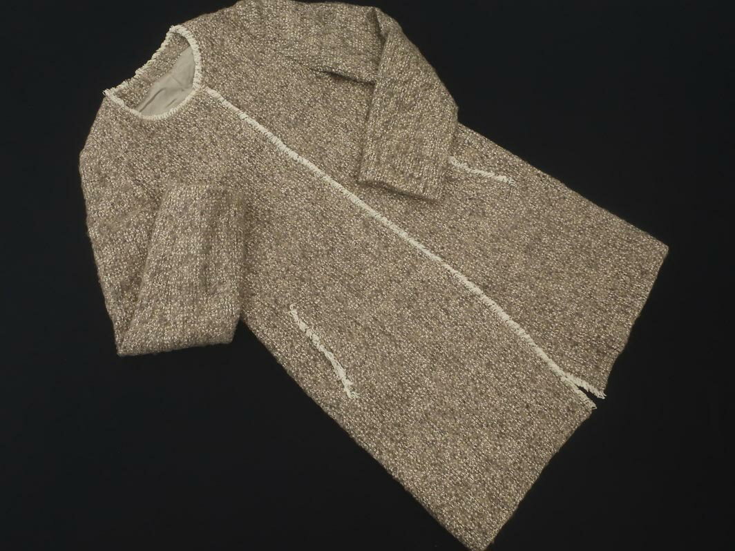 NOLLEY&#039;S ノーリーズ ウール混 フリンジ スナップ ノーカラー コート size38/グレージュ ◇■ ☆ fia5 レディース【USED】【中古】【古着】【ブランド古着買取・販売ABJ】