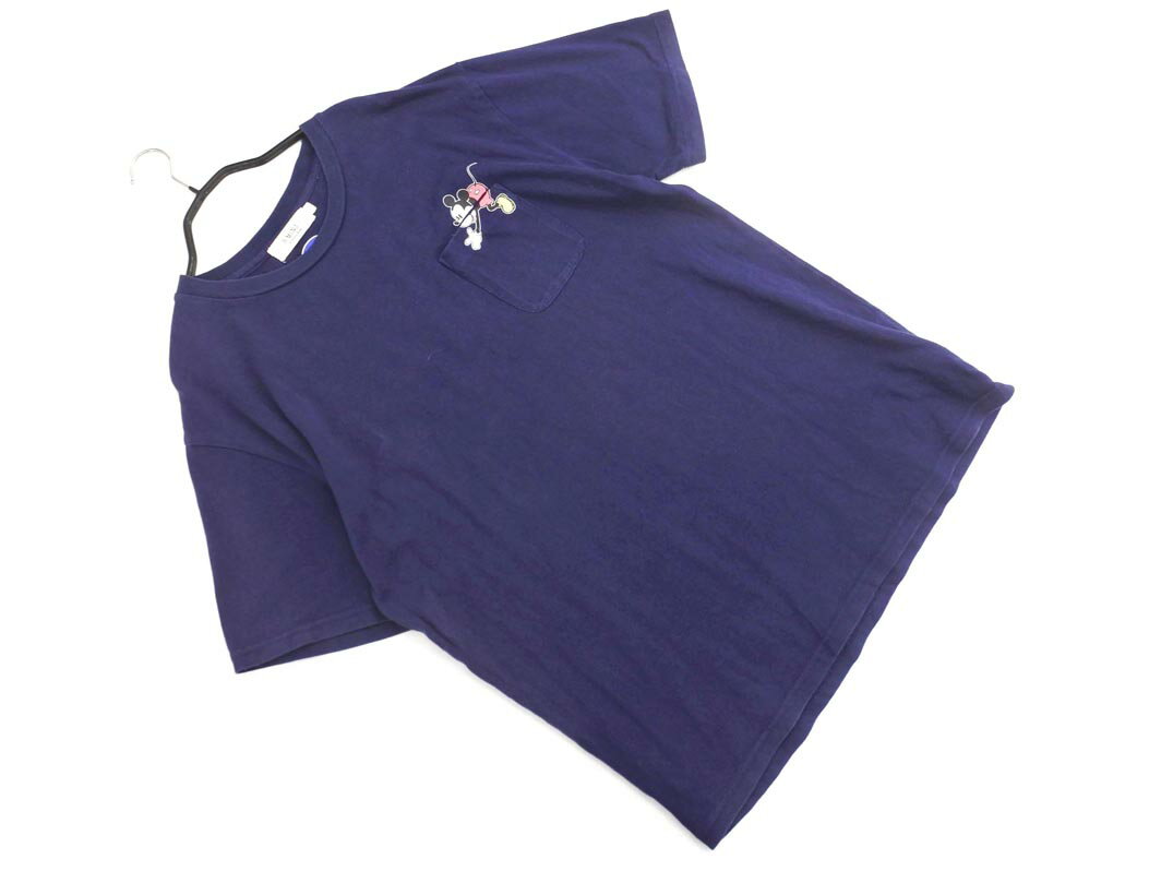 B:MING by BEAMS Disney ミッキー ポケット Tシャツ sizeL/紺 ■◆ ☆ ffb9 メンズ【USED】【中古】【古着】【ブランド古着買取・販売ABJ】