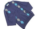 CROCODILE クロコダイル ウール100% アーガイル ハーフジップ ニット セーター sizeL/青 ◇■ ☆ fea9 メンズ【USED】【中古】【古...