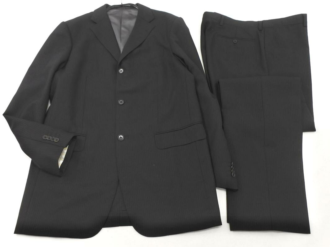 SHIPS シップス ストライプ セットアップ ジャケット パンツ スーツ sizeジャケット41 パンツ33/黒 ■◇◎ ☆ fed0 メンズ【USED】【中古】【古着】【ブランド古着買取・販売ABJ】