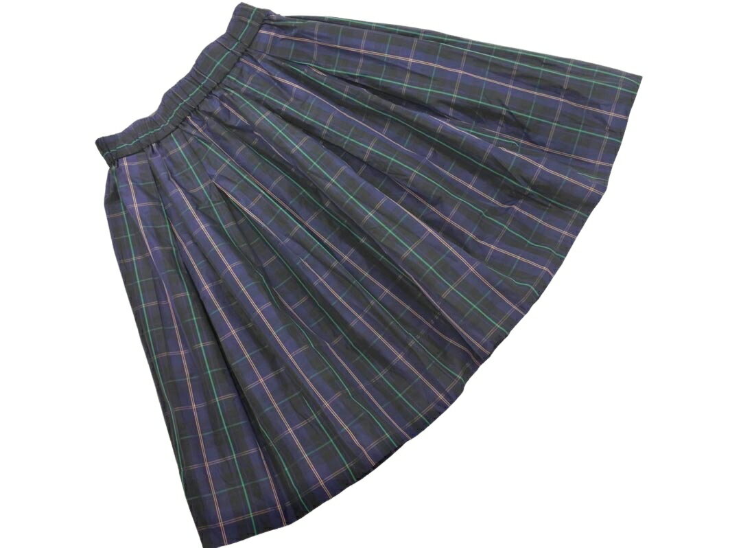 ネコポスOK STRAWBERRY-FIELDS ストロベリーフィールズ チェック Aライン 台形 スカート size2/紺 ◇■ ☆ fkb3 レディース【USED】【中古】【古着】【ブランド古着買取・販売ABJ】