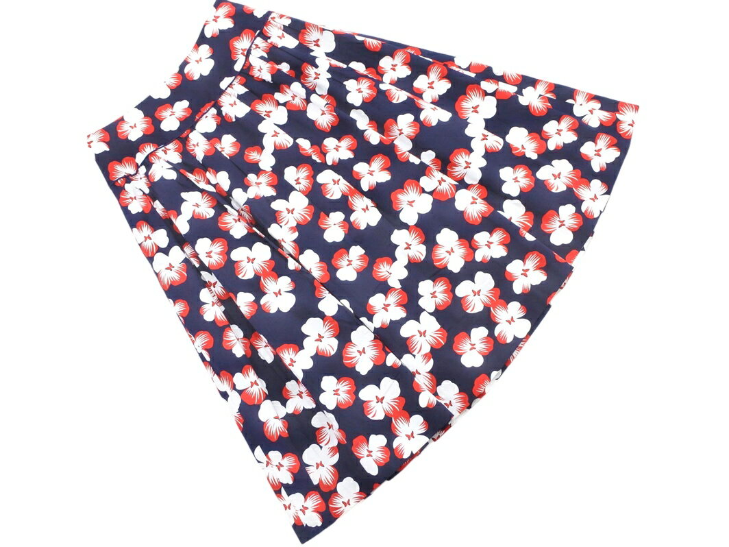 HANAE MORI ハナエモリ 花柄 Aライン 台形 スカート size40/赤x紺 ■◆ ☆ fgb4 レディース【USED】【中古】【古着】【ブランド古着買取・販売ABJ】