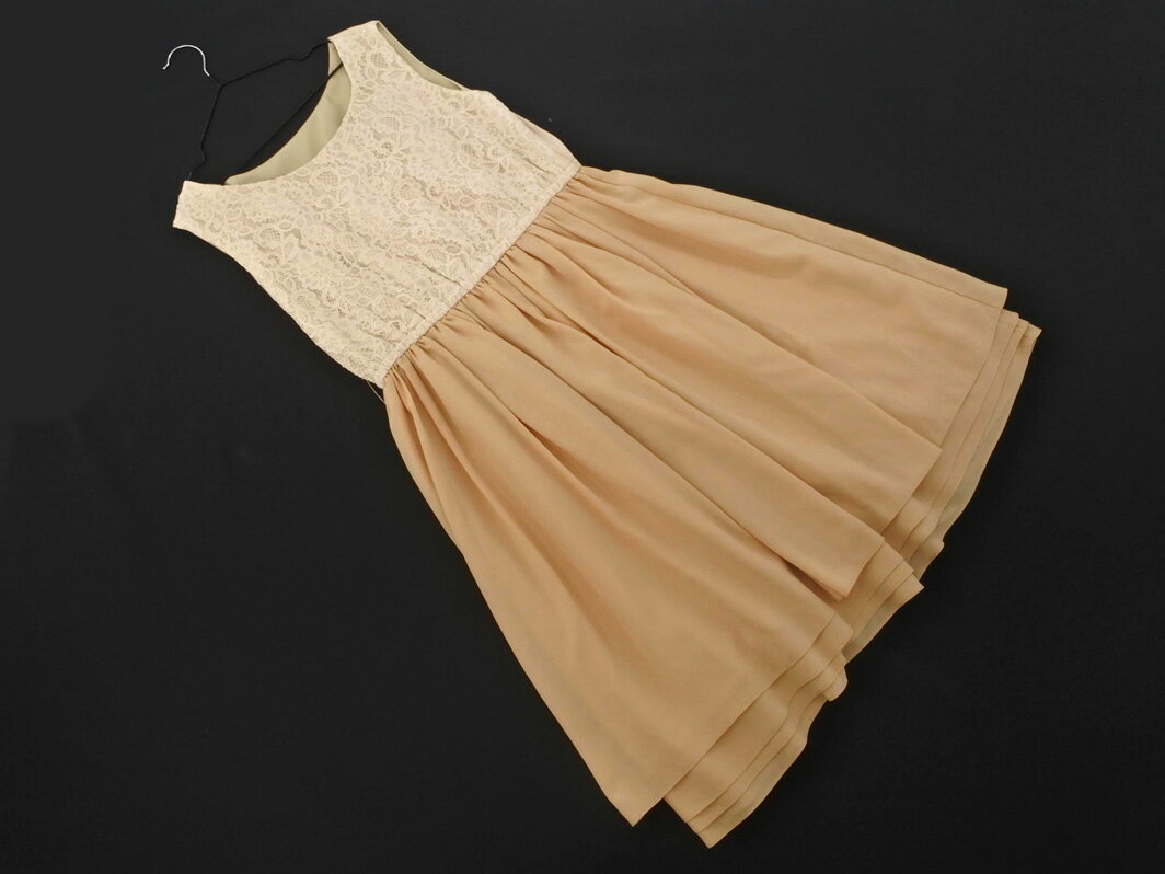 TIENS ecoute ティアンエクート レース ノースリーブ Aライン ワンピース sizeM/ベージュ ■◆ ☆ ffc6 レディース【USED】【中古】【古着..