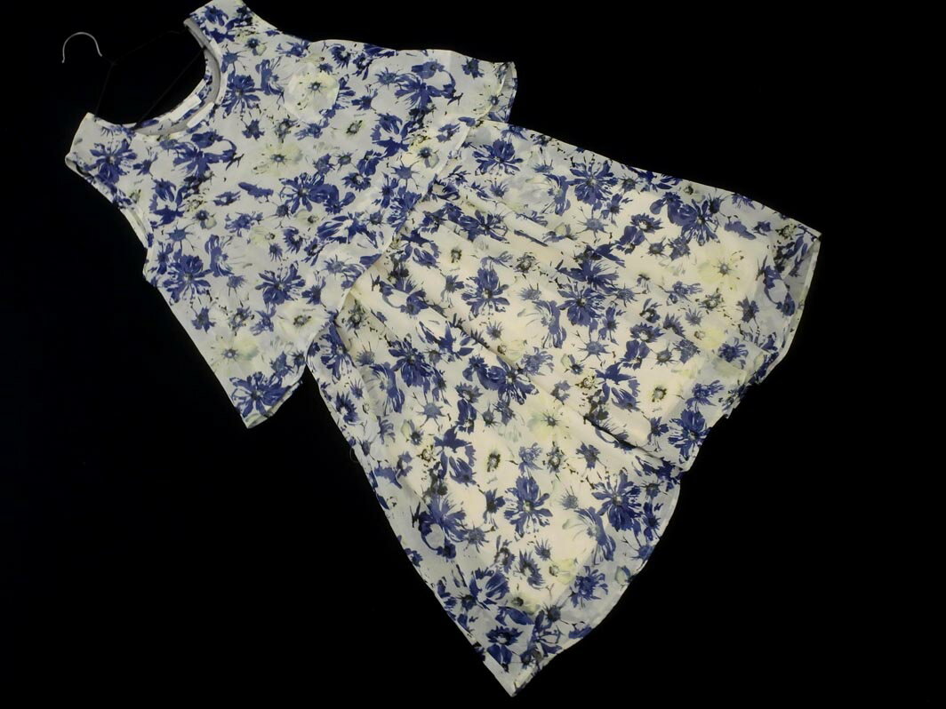 INDEX インデックス フラワー柄 プラウス ワンピース セットアップ sizeM/白x紺 ■◆ ☆ ffb0 レディース【USED】【中古】【古着】【ブラン...