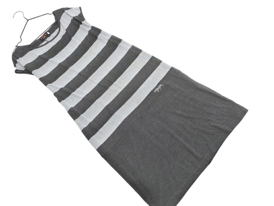 ネコポスOK エヴェックスバイクリツィア フレンチスリーブ ボーダー チュニック ワンピース size40/黒xグレー ■◆ ☆ fgc4 レディース【USED】【中古】【古着】【ブランド古着買取・販売ABJ】