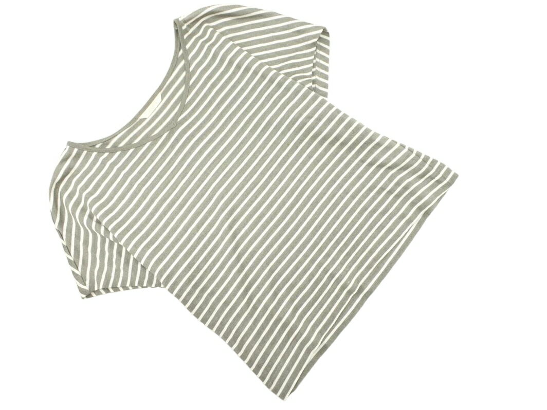 ネコポスOK CORDIER コルディア リネン混 ボーダー 半袖 カットソー size40/グレーx白 ■◆ ☆ ffd0 レディース【USED】【中古】【古着】【ブランド古着買取・販売ABJ】