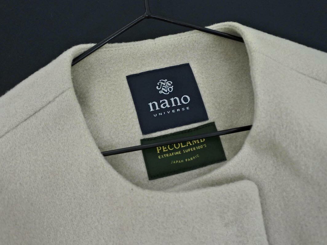nano universe ナノユニバース PECOLAMB ウール100% ノーカラー コート size36/ベージュ ◇■ ☆ gia1 レディース【USED】【中古】【古着】【ブランド古着買取・販売ABJ】 furugi-abj-11217735 ブランド古着ならABJ サンプル画像2