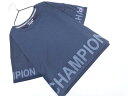 ネコポスOK Champion チャンピオン ショート丈 プリント Tシャツ sizeL/紺 ■◆ ☆ fgc4 レディース【USED】【中古】【古着】【ブランド古着買取・販売ABJ】