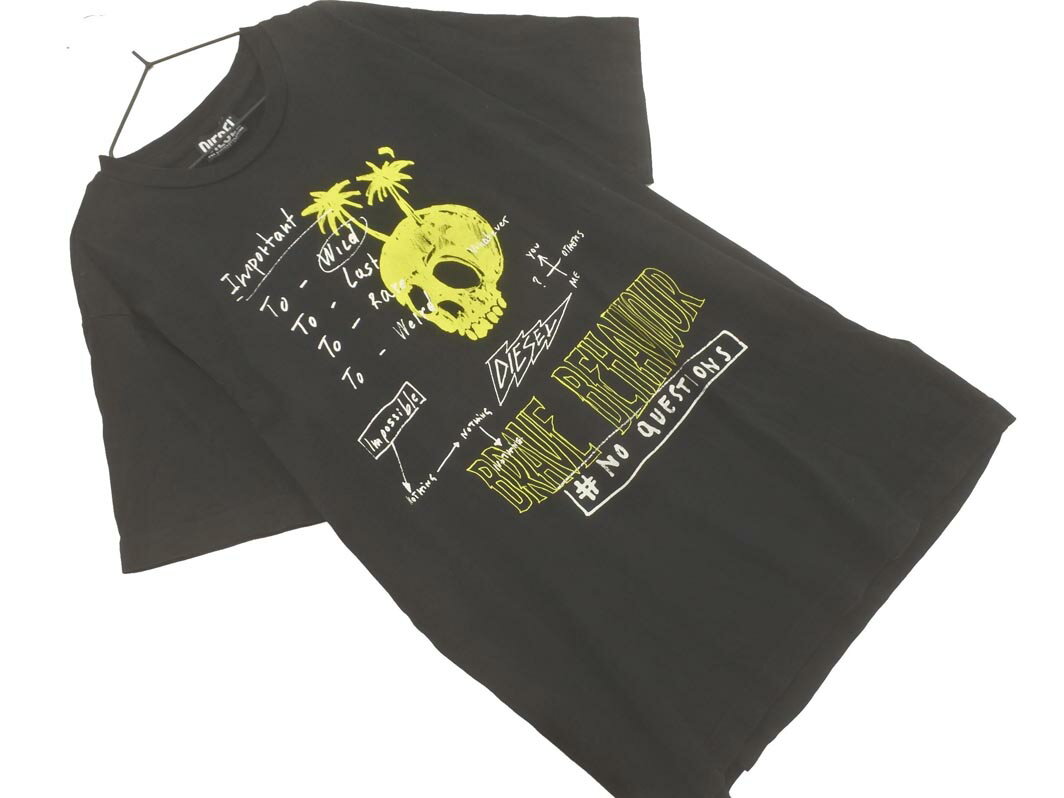 ネコポスOK DIESEL ディーゼル スカル プリント Tシャツ size14(150cmくらい)/黒 ■◆ ☆ fga3 【USED】【..