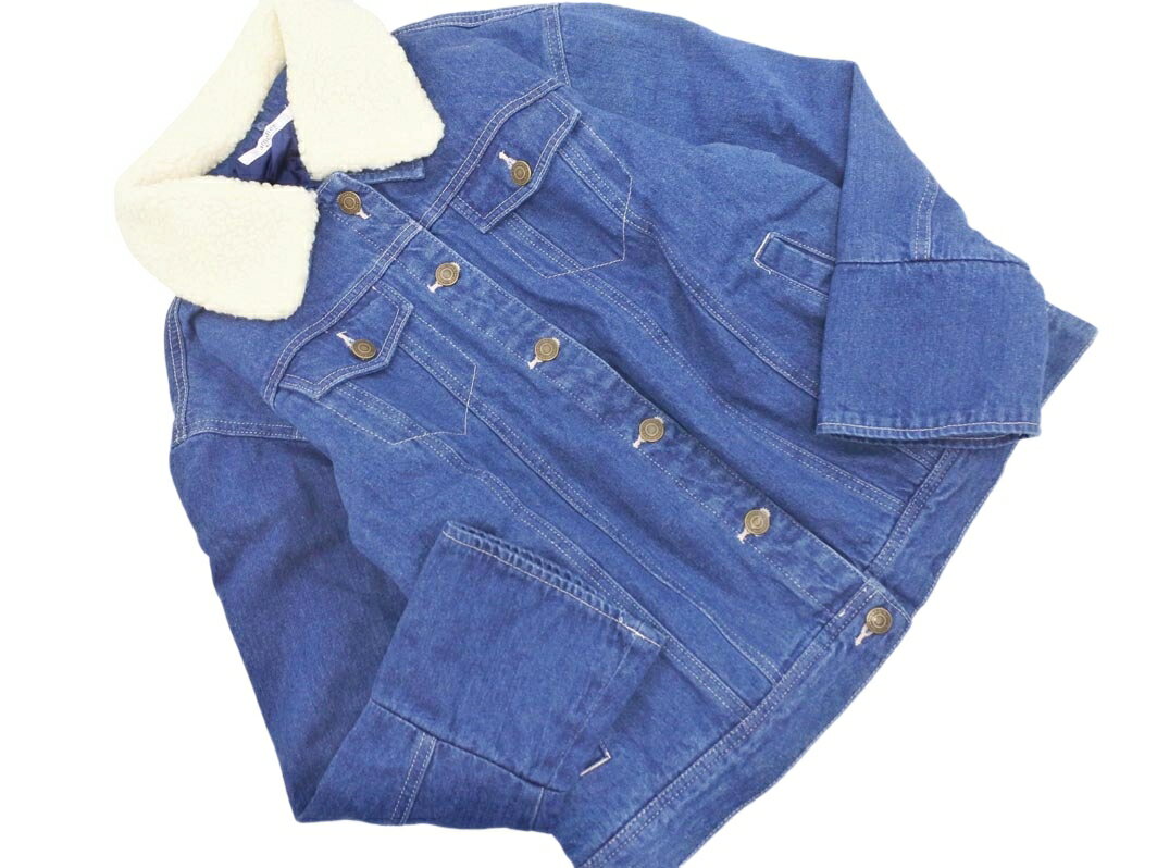 MAJESTIC LEGON マジェスティックレゴン ボア 付け襟 中綿 Gジャン デニム ジャケット sizeF/紺 ◇■ ☆ fac7 レディース【USED】【中古】【古着】【ブランド古着買取・販売ABJ】