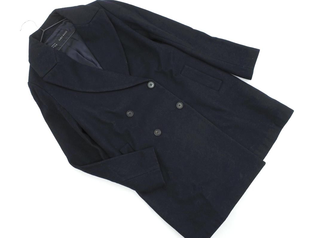 ZARA basic ザラ ベーシック ウール混 チェスター コート sizeM/紺 ◇■ ☆ eib7 レディース【USED】【中古】【古着】【ブランド古着買取・販売ABJ】