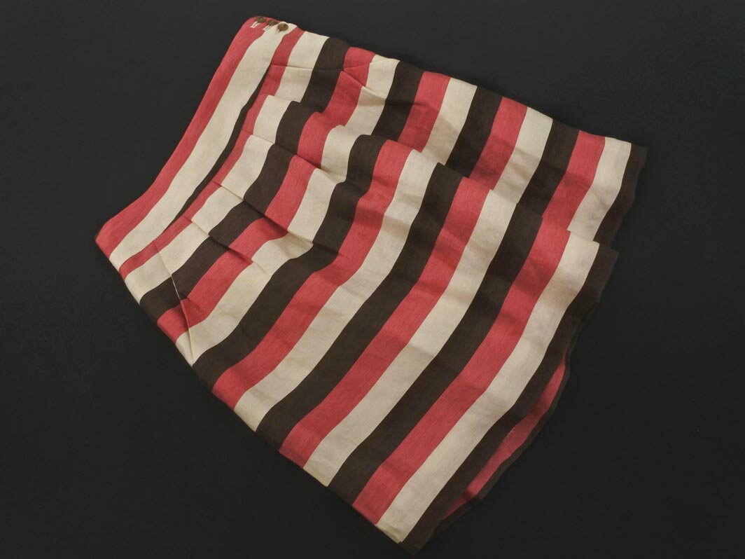 ネコポスOK グリーンレーベル ユナイテッドアローズ リネン混 ボーダー ミニ スカート size38/白x茶xピンク ■◆ ☆ fgb6 レディース【USED】【中古】【古着】【ブランド古着買取・販売ABJ】