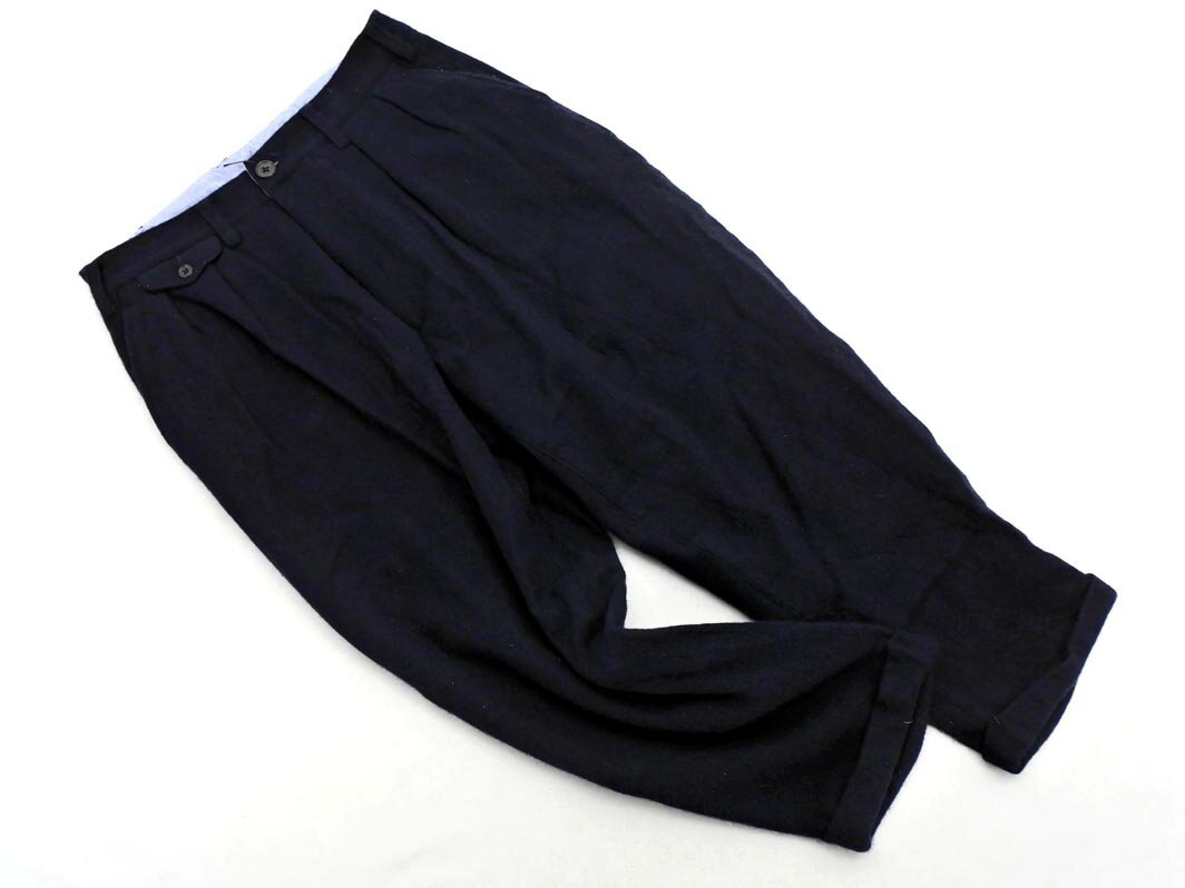 BEAMS ビームス ウール混 タック ロールアップ アンクル テーパード パンツ sizeS/濃紺 ◇■ ☆ fib8 メンズ【USED】【中古】【古着】【ブランド古着買取・販売ABJ】