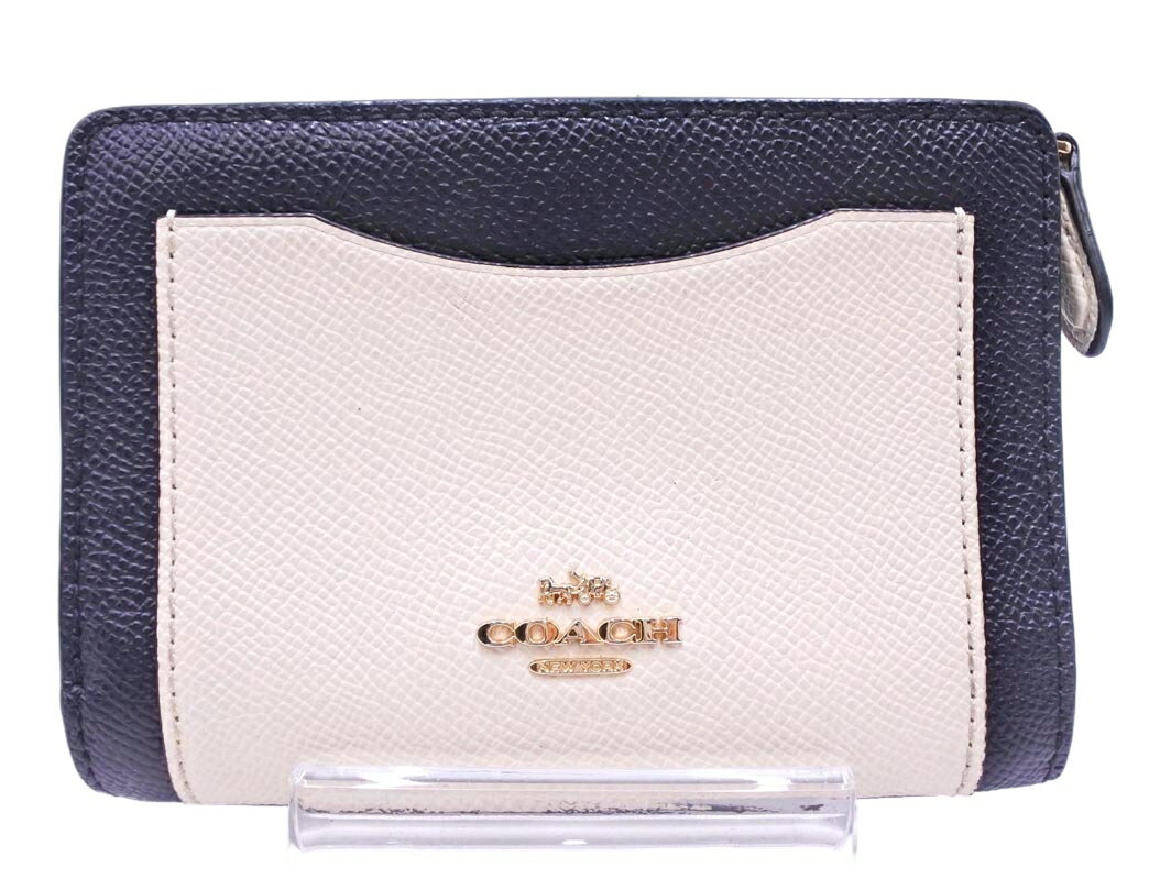 COACH コーチ レザー バイカラー 二つ折り 財布 白x紺 ■■ ☆ gcc3 レディース【USED】【中古】【古着】【ブランド古着買取・販売ABJ】