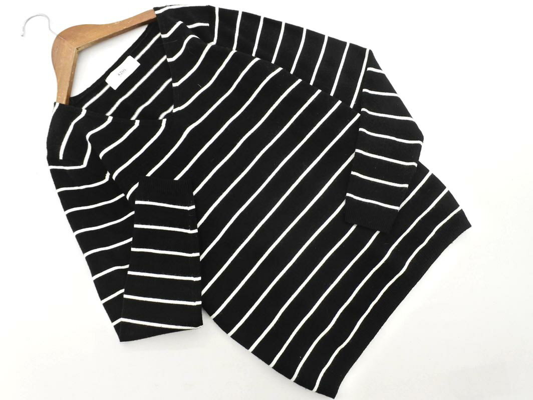 AZUL BY MOUSSY アズールバイマウジー Vネック ボーダー ニット セーター sizeS/黒 ◇■ ☆ elb9 レディース【USED】【中古】【古着】【ブランド古着買取・販売ABJ】
