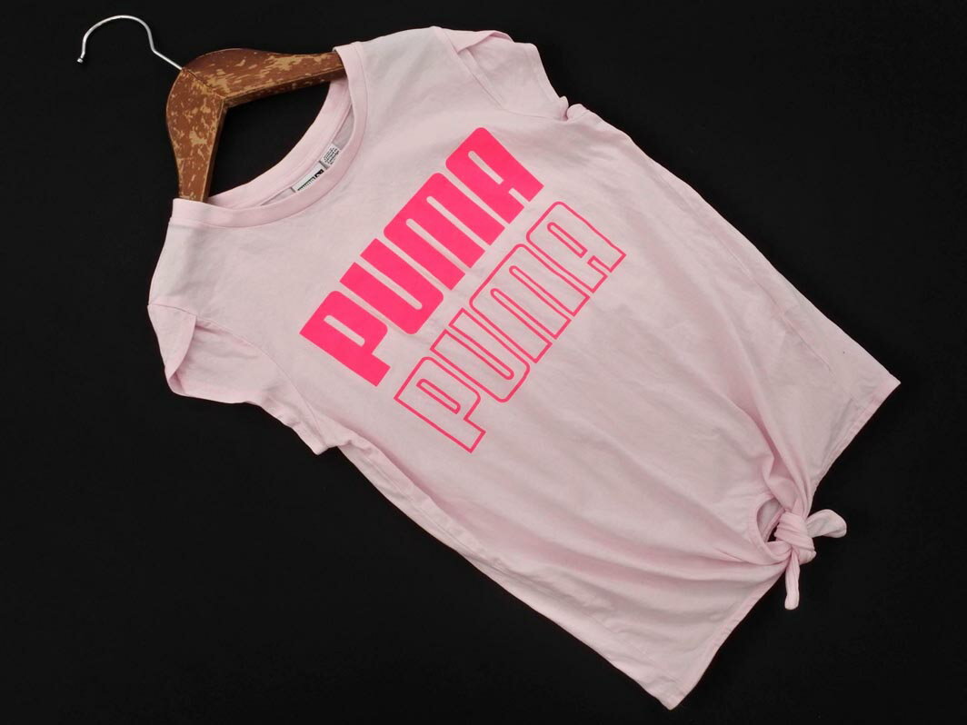 PUMA プーマ ロゴ プリント 前結び Tシャツ sizeS(130cmぐらい）/ピンク ■◆ ☆ fec0 【USED】【中古】【..