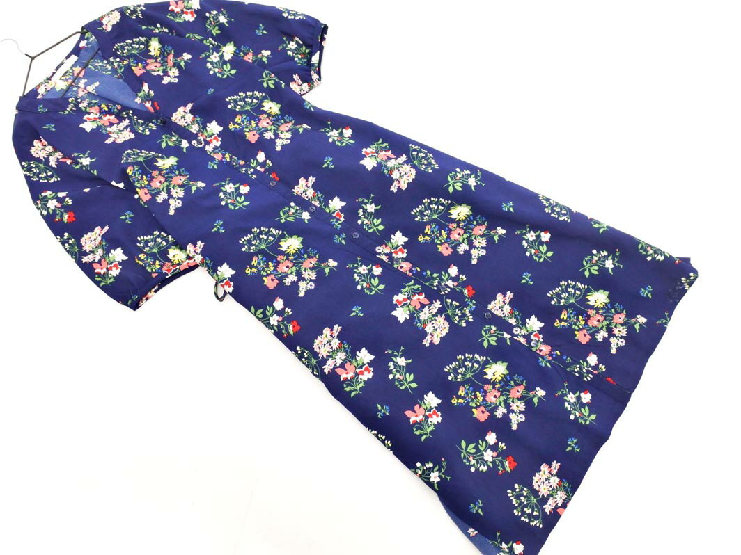 chocol raffine robe ショコラフィネローブ 花柄 2WAY ロング カーディガン ワンピース sizeF/紺 ■◆ ☆ fec0 レディース【USED】【中古】【古着】【ブランド古着買取・販売ABJ】