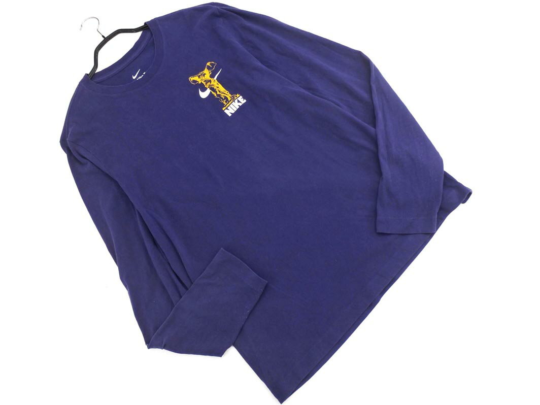NIKE ナイキ プリント ロング Tシャツ sizeL/紺 ■◇ ☆ feb5 メンズ【USED】【中古】【古着】【ブランド古着買取・販売ABJ】