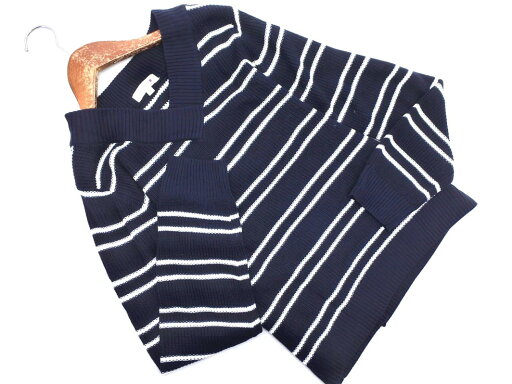 any FAM エニィファム Vネック ボーダー ニット セーター size3/紺 ■◇ ☆ feb6 レディース【USED】【中古】【古着】【ブランド古着買取・販売ABJ】 any FAM エニィファム Vネック ボーダー ニット セーター size3/紺 ■◇ ☆ feb6 レディース【USED】【中古】【古着】【ブランド古着買取・販売ABJ】