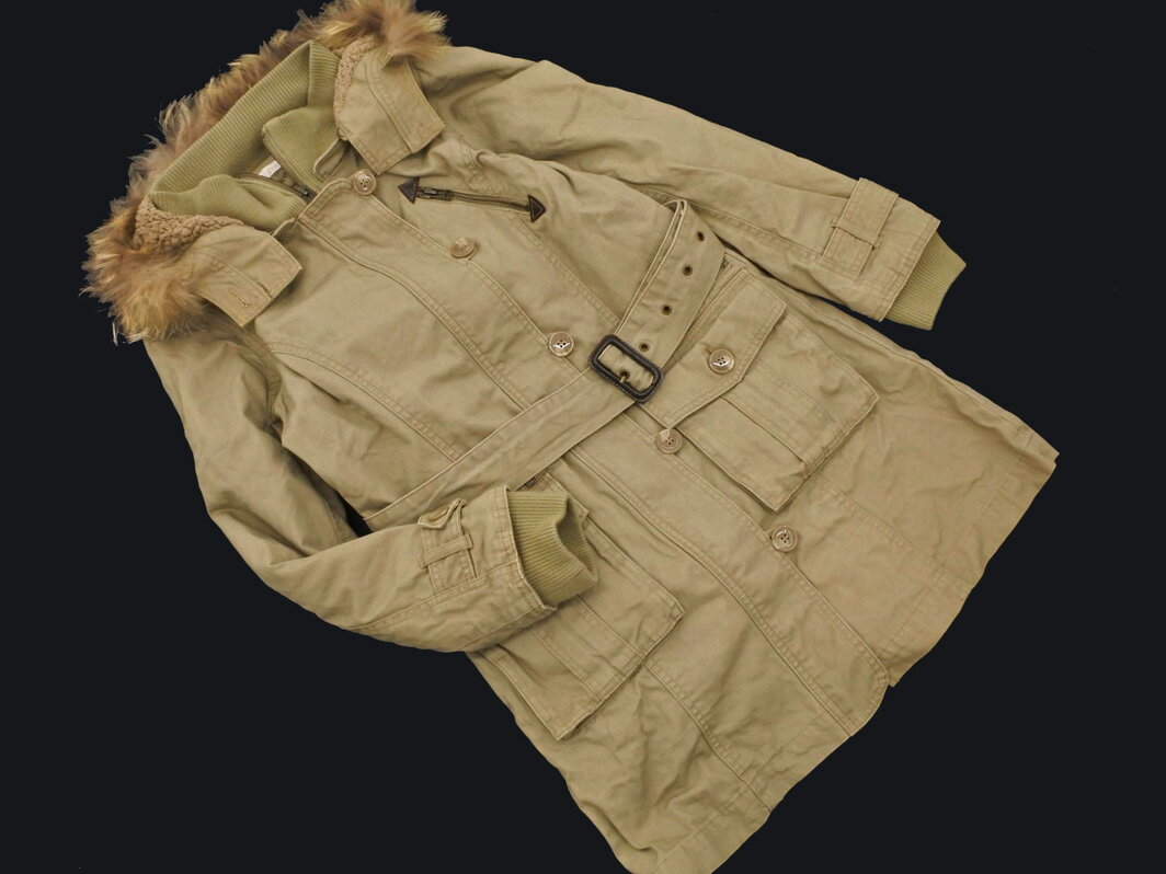 grove グローブ ボア ライナー付 ラクーンファー モッズ コート sizeM/ベージュ ◇■ ☆ gac1 レディース【USED】【中古】【古着】【ブランド古着買取・販売ABJ】