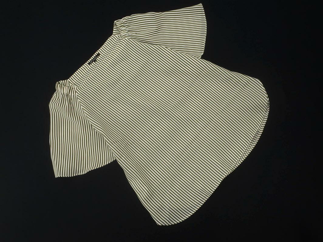 ネコポスOK 23区 ストライプ フレアスリーブ ブラウス シャツ size40/白xオリーブ ■◆ ☆ fha4 レディース【USED】【中古】【古着】【ブランド古着買取・販売ABJ】
