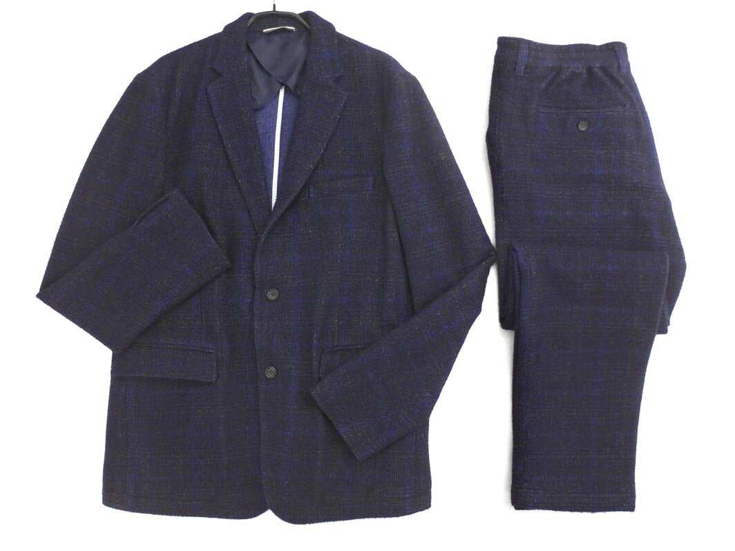 COMME CA COMMUNE コムサコミューン チェック セットアップ ジャケット パンツ スーツ sizeLL/濃紺 ◇■ ☆ fec2 メンズ【USED】【中古】【古着】【ブランド古着買取・販売ABJ】