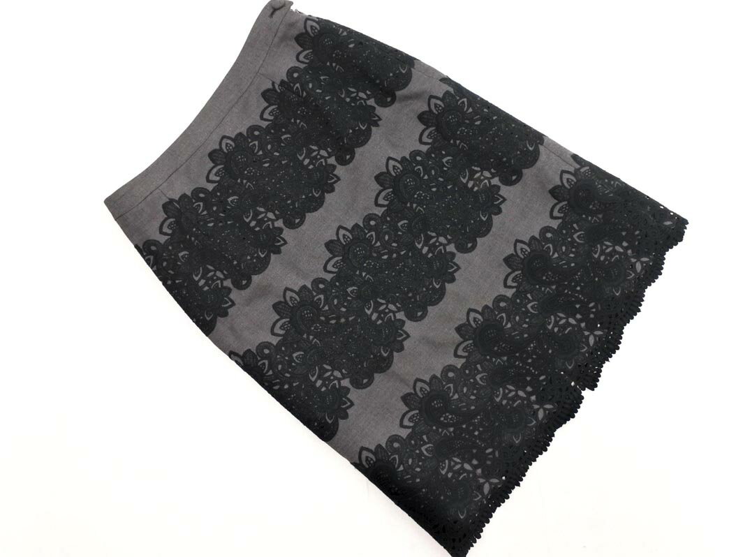 PAUL STUART ポールスチュアート レース 刺繍 タイト スカート size6/グレー ■◇ ☆ fgc3 レディース【USED】【中古】【古着】【ブランド古着買取・販売ABJ】