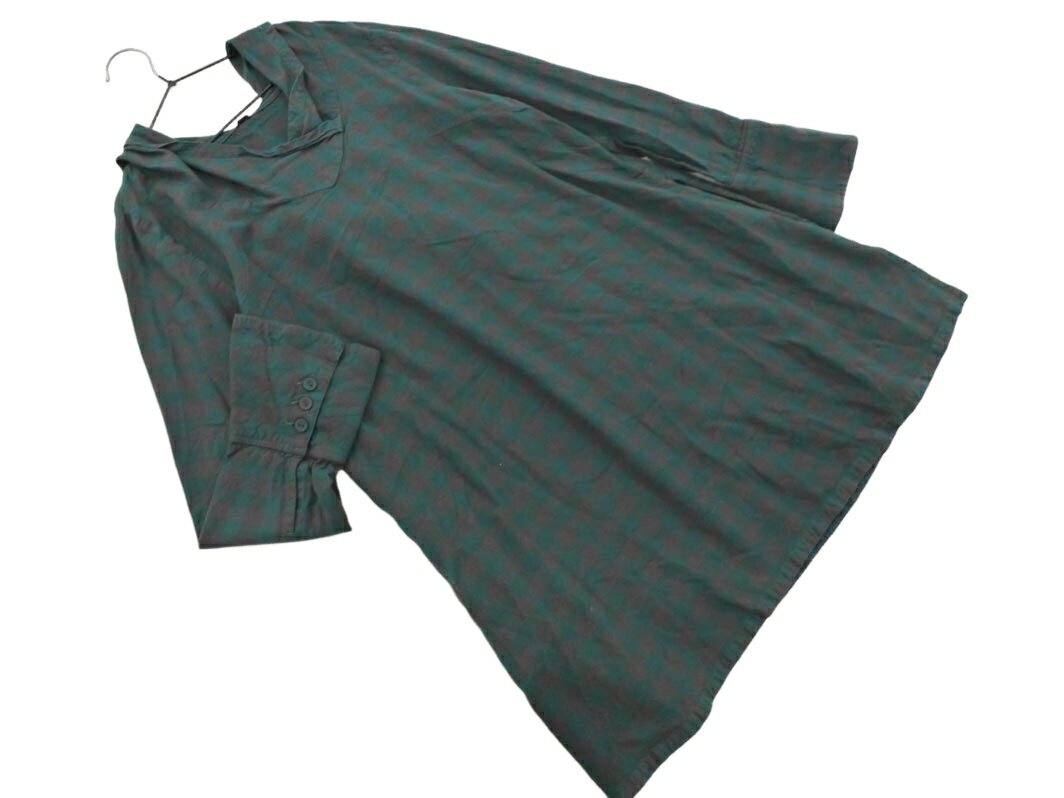 TABASA タバサ ウール混 チェック フード チュニック ワンピース size34/グレーx緑 ◇■ ☆ fka6 レディース【USED】【中古】【古着】【ブランド古着買取・販売ABJ】