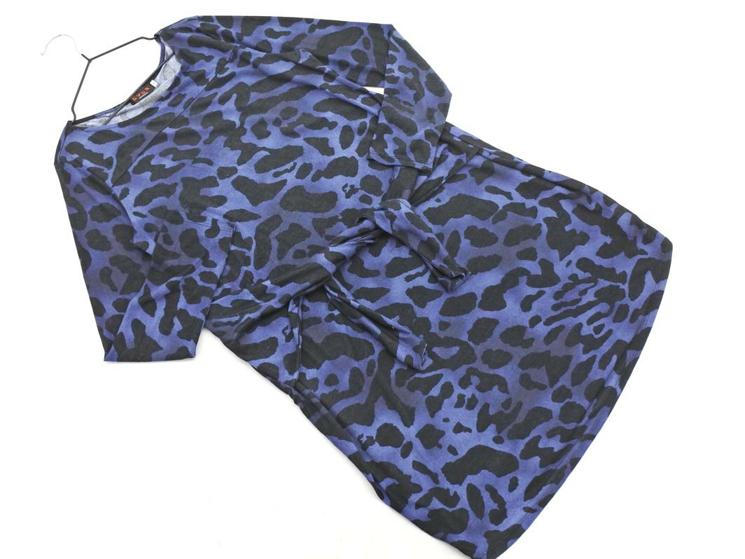 EVEX by KRIZIA エヴェックスバイクリツィア アニマル柄 ウエストリボン ワンピース size40/紺 ◇■ ☆ fja8 レディース【USED】【中古】【古着】【ブランド古着買取・販売ABJ】