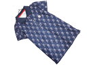 ネコポスOK and per se アンパスィ 総柄 メッシュ ポロシャツ sizeS/紺 ■◆ ☆ ffb2 レディース【USED】【中古】【古着】【ブランド...