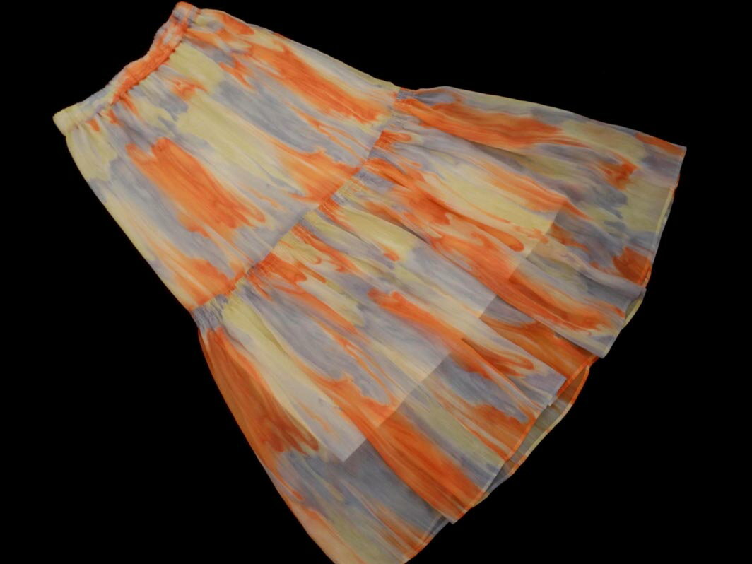 ネコポスOK joint works ジョイントワークス シフォン ティアード スカート オレンジxグレーxアイボリー ■◇ ☆ fkb8 レディース【USED】【中古】【古着】【ブランド古着買取・販売ABJ】