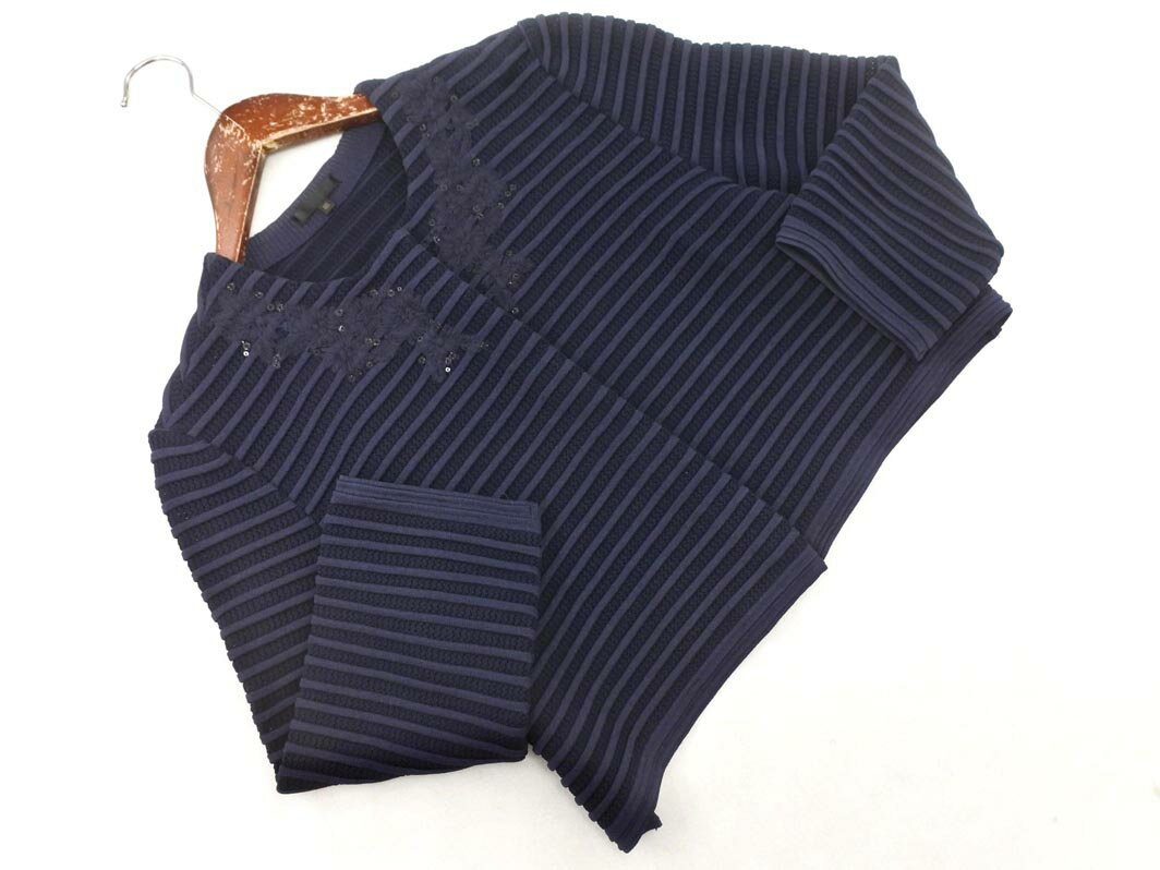 TO BE CHIC トゥービーシック ボーダー 刺繍 カーディガン size?/紺 ◇■ ☆ fkb8 レディース【USED】【中古】【古着】【ブランド古着買取・販売ABJ】