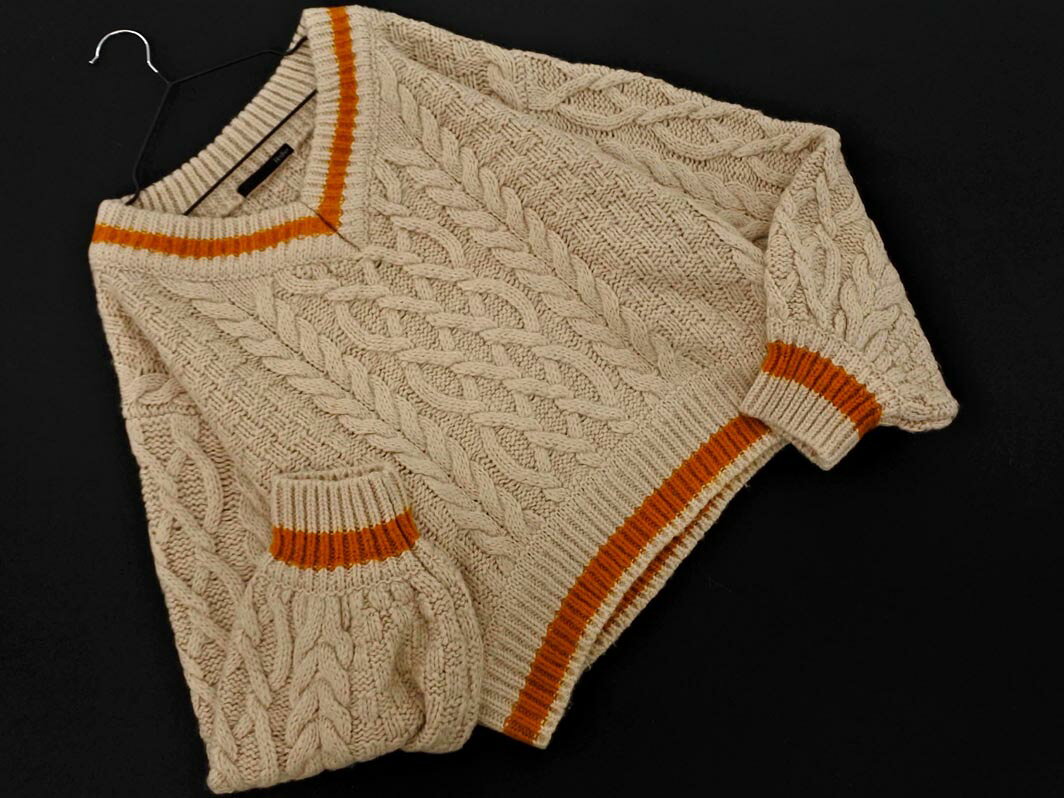 Heather ヘザー Vネック ケーブル編み ボリュームスリーブ ニット セーター sizeF/ベージュ ◇■ ☆ fkb9 ..